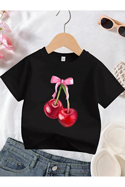 haha Cherry Printed T-Shirt for Girls