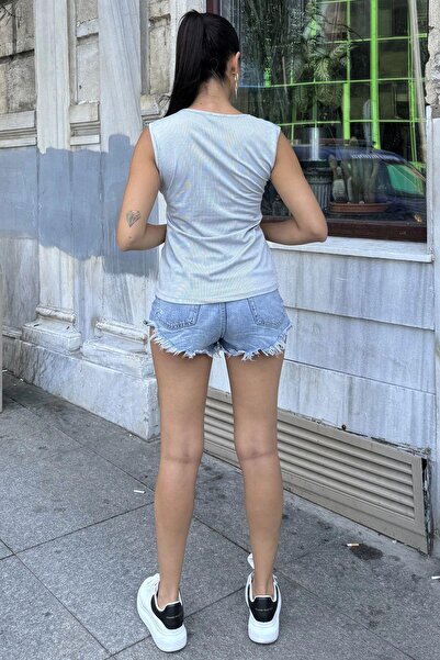 NEW LAVİVA Gray V-Neck Sleeveless Textured Women's Blouse - Relaxed Fit