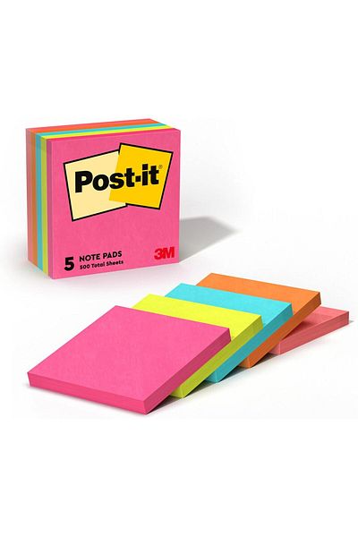 Post-it ملاحظات ألوان النيون 654-5PK 3 × 3 بوصة، 5 وسادات/عبوة