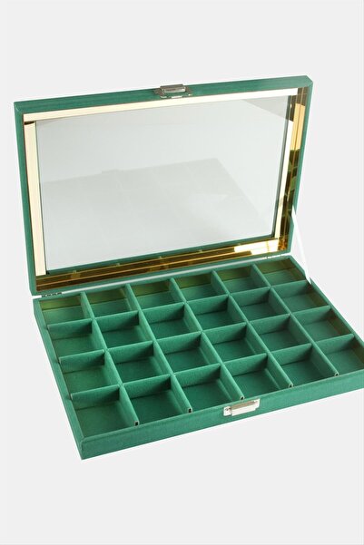 CT STONES 24 Compartment Glass Covered Anfora Fabric Presentation Table 24*34 cm