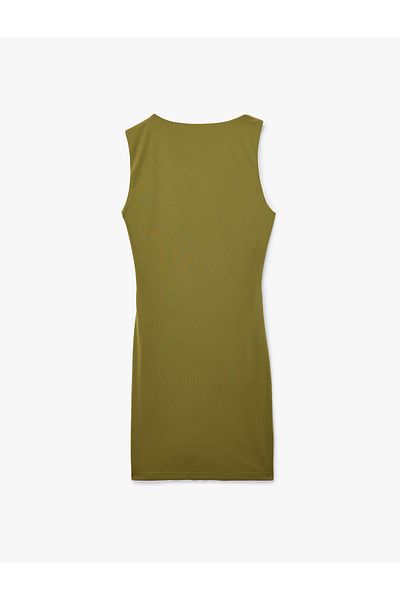Koton Mini rochie de seară cu decolteu asimetric, accesorii metalice, fără mâneci, drapate