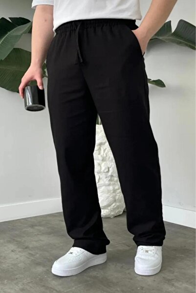 NO 601 Erkek Siyah Yazlık Müslin Keten Karışımlı Kumaş Baggy Pantalon