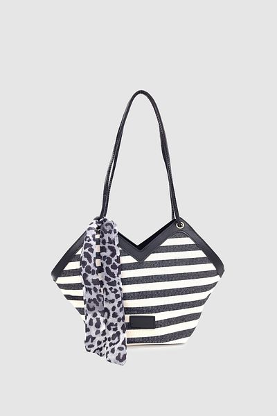 Wuclo Omric Scarf Detailed Linen Shoulder, Arm and Hand Bag Zebra