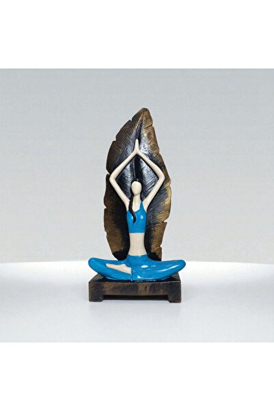 htckonsept Yapraklı Yogacı Kız Biblo (Mavi) 13x31