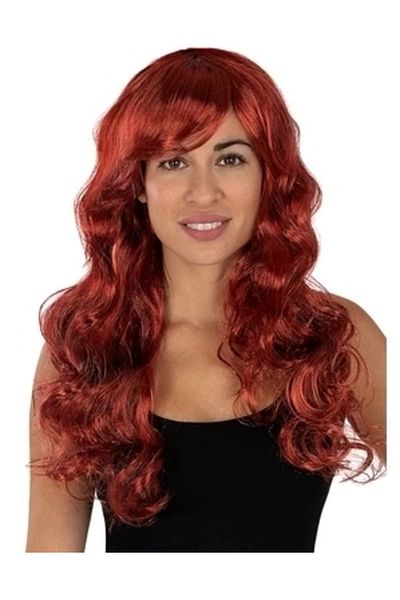 PRATİKOBA Red Color Wavy Long Party Wig with Bangs