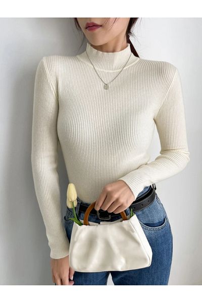 Ugdelia Women's Ribbed Flexible Basic Knitwear Sweater