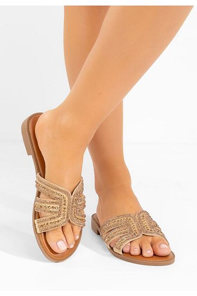 B T Shoes Gold flat slippers Lunea