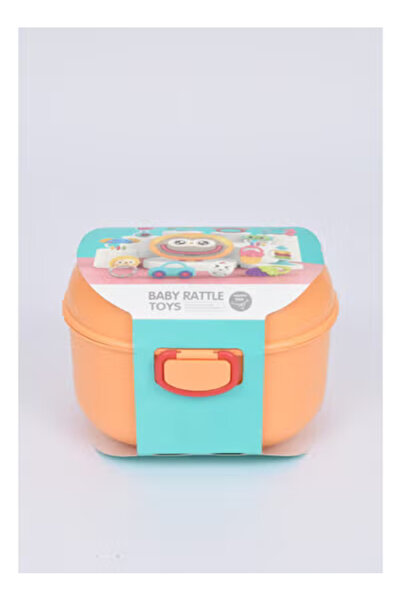 Fun Moment Baby Toy Box with Rattles and Teethers with Silicone Tips in Assorted Shapes, 12 Pieces