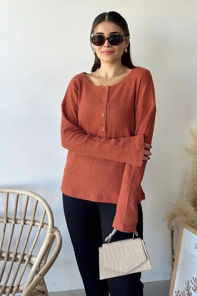 NEW LAVİVA Kadın Kiremit Yumuşak Dokulu, Düğmeli Bisiklet Yaka, Regular Kesim...