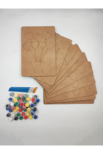 İCONS 10 Adet Ahşap Tuval Boyama + 10 Adet Boya+ 10 Adet Fırça, Çiçek Görseli 20x30 cm