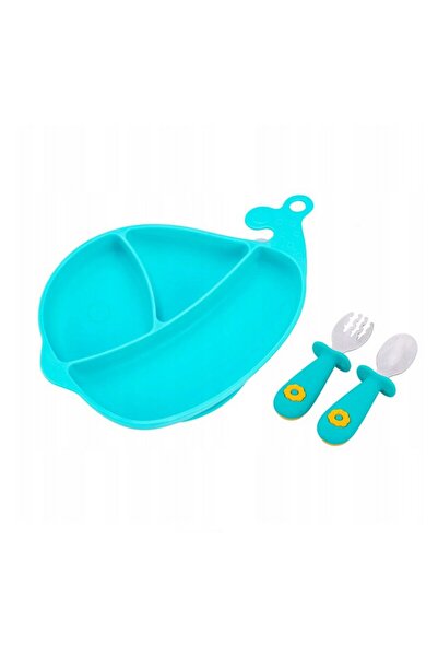 GiliGums Set de masa, Giligums, Balena, Cu farfurie, Cu 2 tacamuri, Din silic...