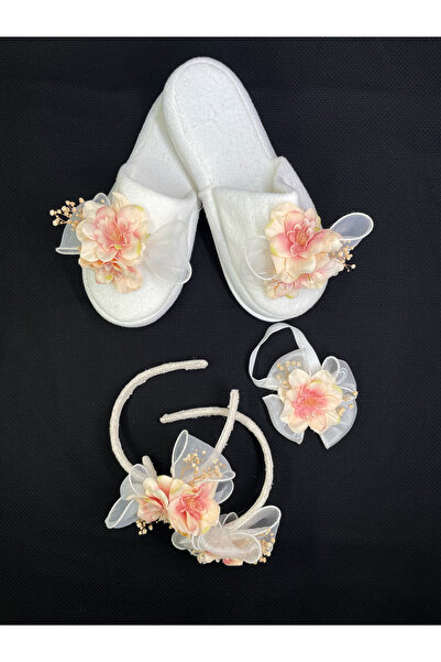 Hobi Stok 4-Piece Maternity Crown Slippers Mother Baby Sister Set - Artificial Flower Birthday Hospital Release Baby Shower