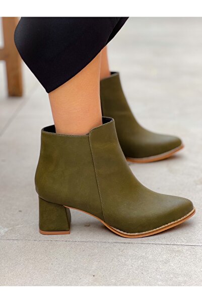 BERFONA Barnis Khaki Leather 5 cm Heel Boots Botti̇e