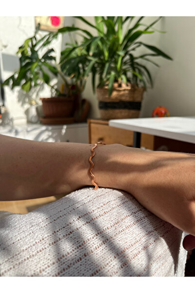 Yubi Dövme Bakır Dalga Figür Kelepçe Rose Asansörlü Bileklik.