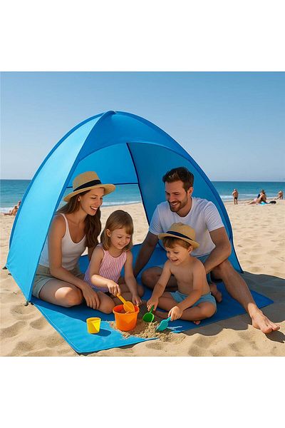 SERSIMO POP-UP self-expanding beach tent with ventilation mesh and UV protection, 160x140x115 cm, blue