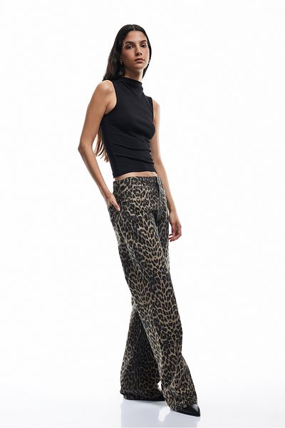 Koton Pantaloni din denim cu imprimeu leopard, cu buzunare cu nasturi, detaliu din bumbac - Jean drept mai lung