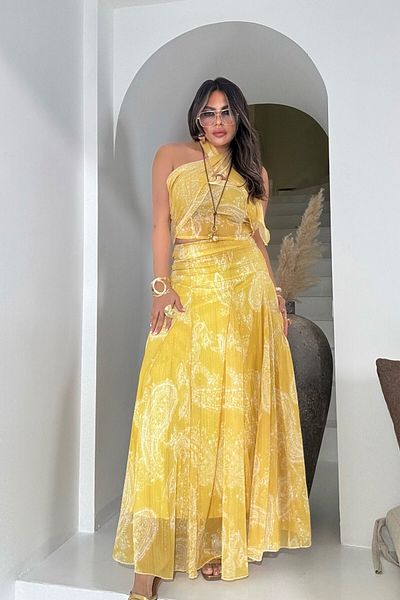 Sohotique By P Chiffon Draped Glitter Reflective Skirt Yellow