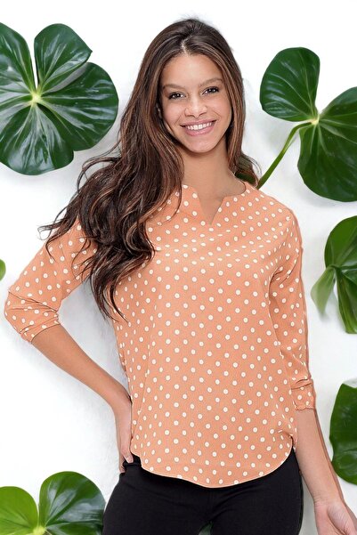 NEW LAVİVA Γυναικεία κρεπ μπλούζα με πέτο με σχισμή με πουά μανίκια και φορέματα - Κατάλληλο για τούρκικο ντύσιμο