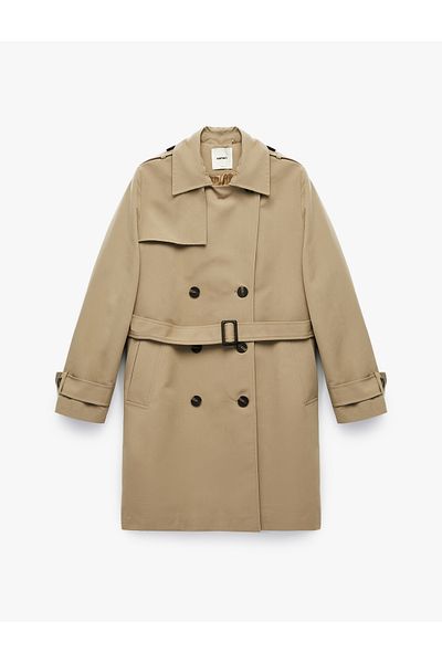 Koton Lined Pocket Double Breasted Long Sleeve Belted Long Gabardine Fabric Trench Coat