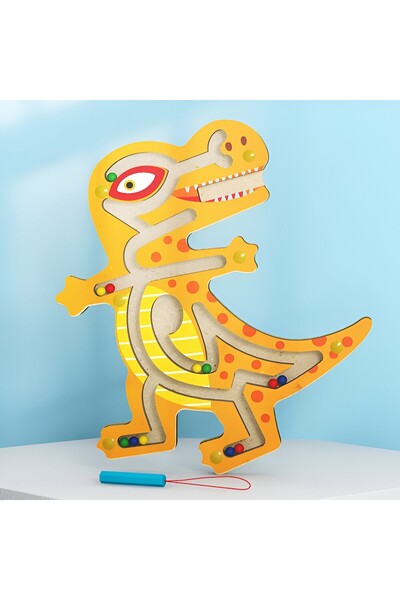 Bibilel Montessori Ball Maze Game, Magnetic Pen, Wooden Tyrannosaur Model, 21x18 cm, Orange