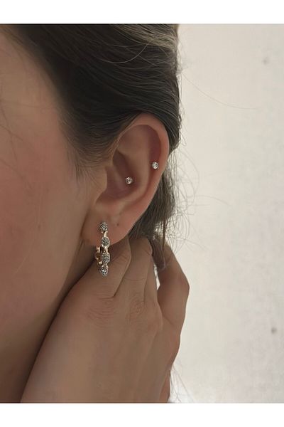 MyladyAccessoriess Double Color and Nail Detail Hoop Earrings (Steel)