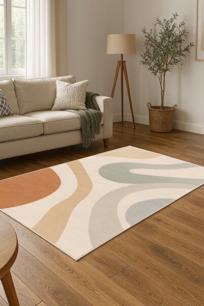 df home Salon Halısı Geometrik İskandinav Eskitmeli Dijital Baskı Yıkanabilir Kaymaz Taban 9081