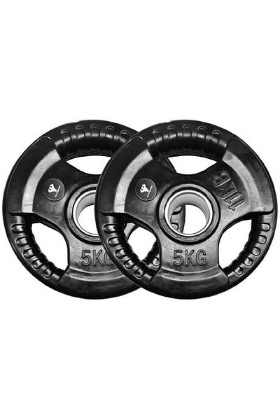YALLA HomeGym 5KG Pair of Olympic Tri Grip Weight Plates, Solid Cast Iron Rubber Coated Plates