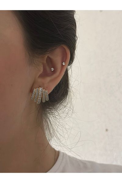 MyladyAccessoriess Cut Plate Zircon Stone Detail Minimal Earrings (Steel)