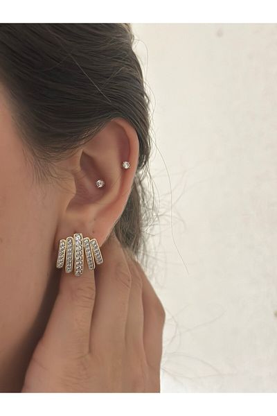 MyladyAccessoriess Cut Plate Zircon Stone Detail Minimal Earrings (Steel)