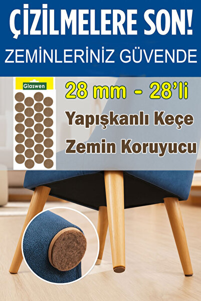 GLASWEN Yapışkanlı Yuvarlak Keçe Masa Sandalye Parke Zemin Ayak Koruyucu Kayd...