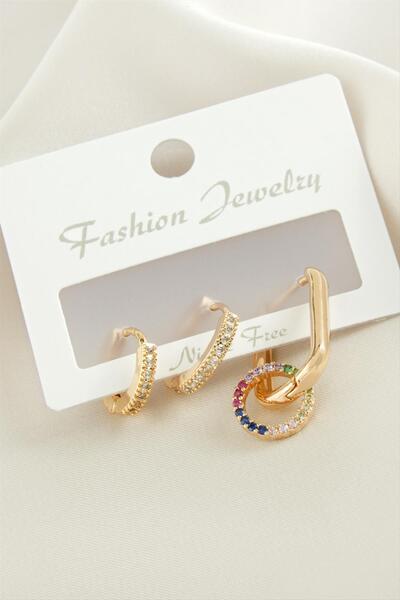 ZERO LAND Msa-Shop 3 Pieces Ring Zircon Stone Earrings-Yellow