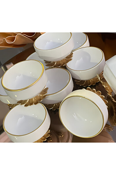 Elta Collection 6'lı Yaldızlı Porselen Ayaklı Sunumluk Set | Kahve Yanı Lokum...