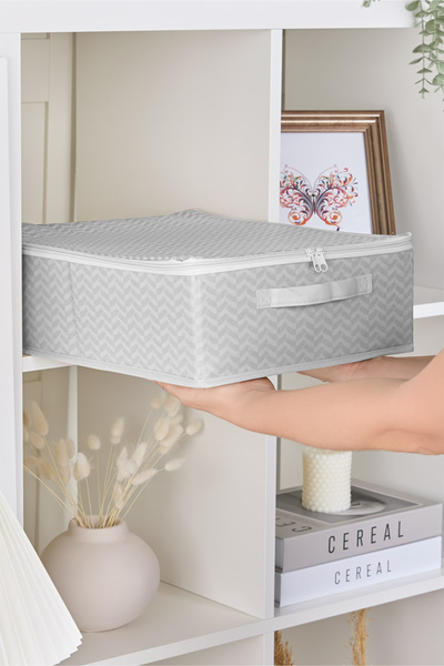 Serstil Küçük Boy Baza Altı Kutu Hurç | Kapaklı Fermuarlı Yatak Altı Düzenleyici Saklama Kutusu - 30x38x12cm
