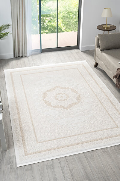 Myra White Beige Carpet Soft Textured Acrylic Carpet Living Room Living Room Bedroom Rug 13402B