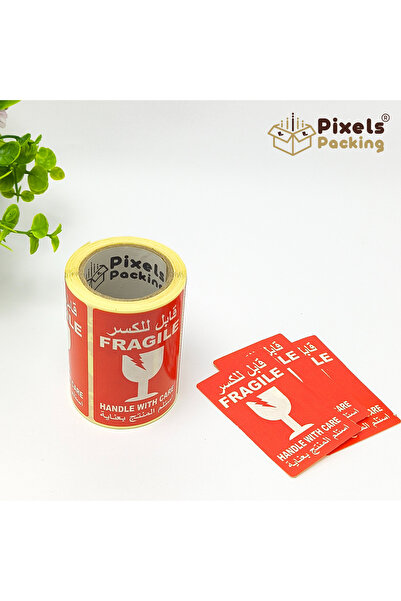 PixelsPacking Pixel Packaging Fragile Warning Label Roll Rectangular Design 150 Labels 5x7.5cm