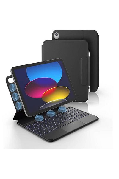 XIUWOO غطاء لوحة مفاتيح سحرية مع لوحة تتبع متعددة اللمس وإضاءة خلفية لجهاز iPad الجيل العاشر (2022)/ (A16) الجيل الحادي عشر (2025)