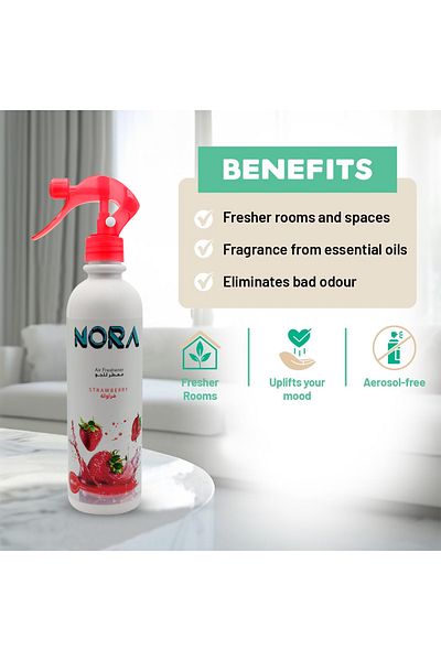 Nora بخاخ معطر جو برائحة الفراولة، 460 مل، رائحة تدوم طويلاً للاستخدام في المنزل والمكتب والسيارة