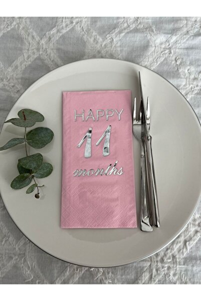 kidspartim منديل فضي وردي مذهّب Happy 11 Year Months Waiter Folded 16 قطعة