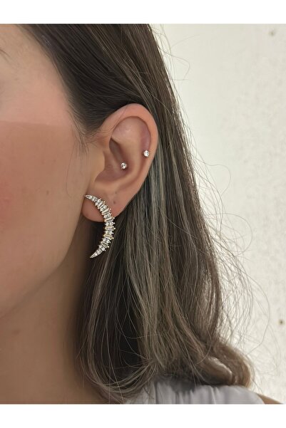 MyladyAccessoriess أقراط قمرية مرصعة بحجر الباجيت (فولاذ)