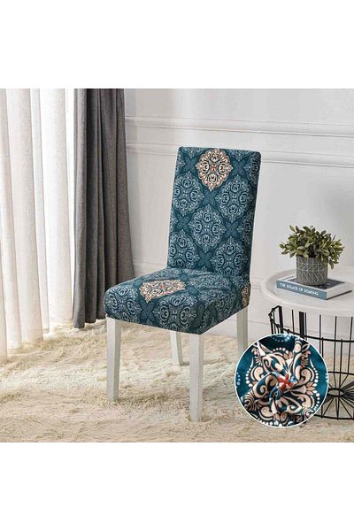 trendyhome Set of 6 Elastic Chair Covers, Elastic Cotton, Elegant Design, Turquoise, J14786