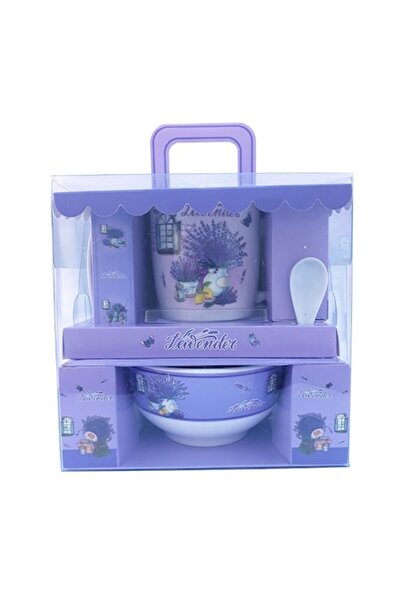 OEM Set 4 piese format din cană ceramică cu lingură și bol cu lavandă, Model4