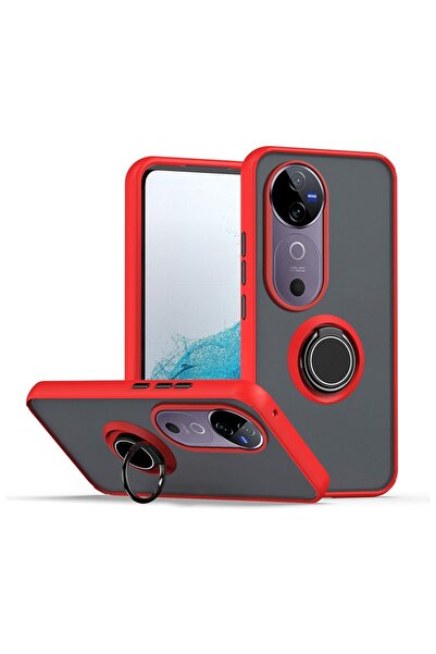 Gpack Vivo V40 5G uyumlu Kılıf Montreal Yüzüklü Mıknatıslı Kamera Korumalı Silikon Kırmızı