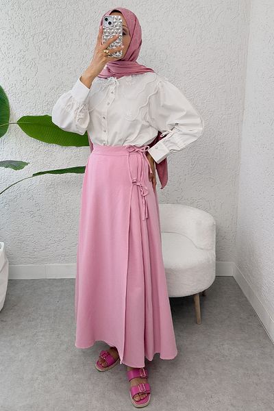 Salih Çelebi One Piece Cross Tie Skirt 2356 - Pink