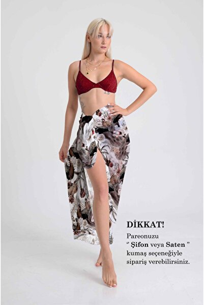 DESENİX باريو بنقشة الطيور والزهور -100x145 سم - شيفون حريري ونسيج ساتان فاخر...