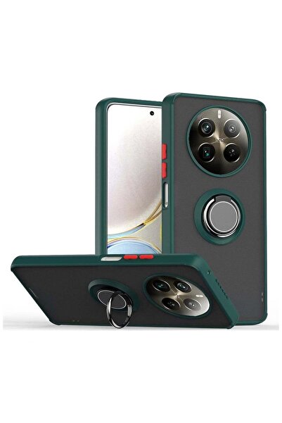 Gpack Realme 12 Pro Plus uyumlu Kılıf Montreal Yüzüklü Mıknatıslı Kamera Korumalı Silikon Koyu Yeşil