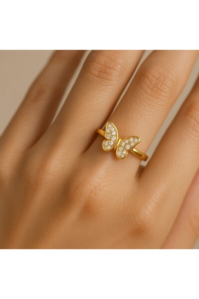 FAMEMUS ACCESSORY خاتم فولاذي قابل للتعديل من Butterfly Elegance