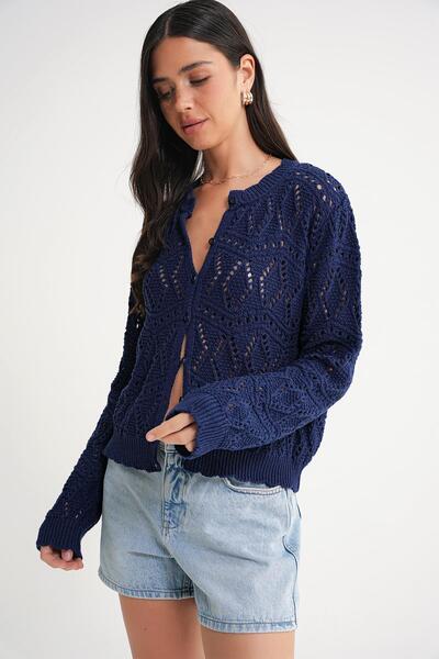 Mixray 6934 Жіночий баклаван з візерунком, сезонний ажурний кардиган, темно-синій