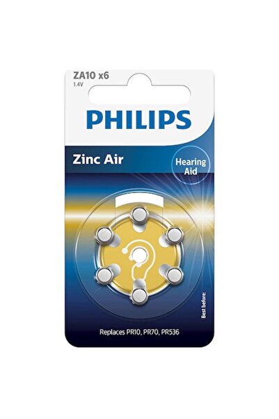Philips ZA10 Zinc Air Batteries for Hearing Aids, 6 pcs