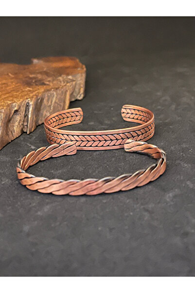 Rupen Kraft مجموعة من 2 أساور من النحاس النقي بنسبة 100%، 2 أساور منقوشة ملتو...