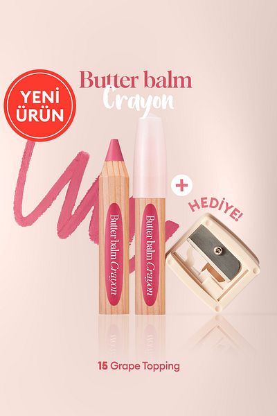 CLIO Creamy, Pen Shaped Colored Lip Balm & Sharpener Butter Balm Crayon 015 Grape Topping